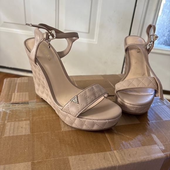 Guess Shoes - Guess Quilted Nude Wedge Sandals
